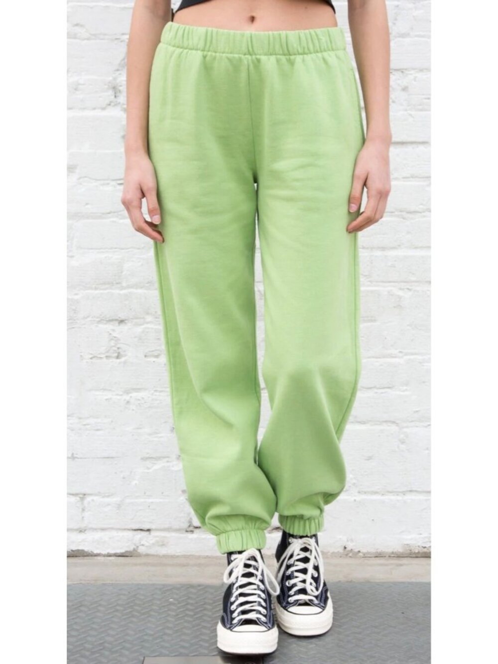 BRANDY MELVILLE Lime Green "Rosa" Hi-Waist Jogger Sweatpants One Size Fits Most